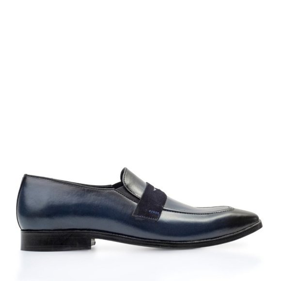 Bashwood Handmade Blue Leather Loafers For Men